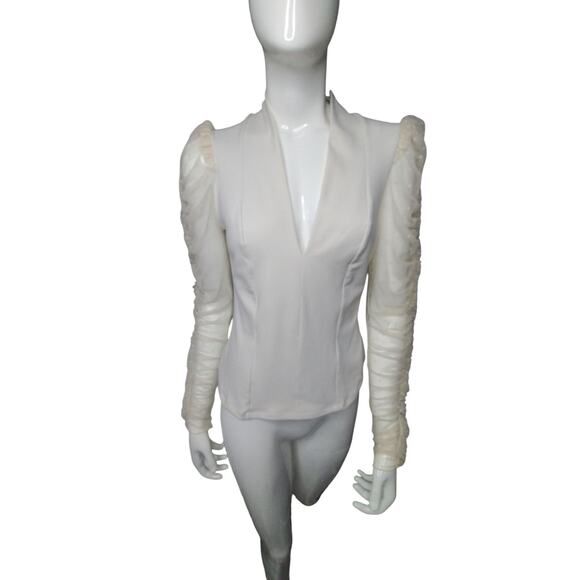 Intimately Free People Women's Creme V-Neck Mesh Sleeve Whimsical Top size Small - Picture 7 of 12